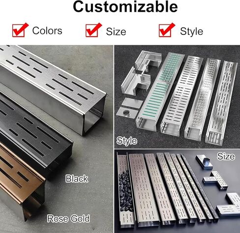 Stainless Steel Outdoor Drainage System - Rectangular Narrow Trench Drain with Cover, 39.4in, Customizable Length(15cmx4cm20Pack) in Kuwait