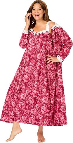 Only Necessities Plus Size Long 2-Piece Cabbage-Rose Peignoir Set in Saudi Arabia
