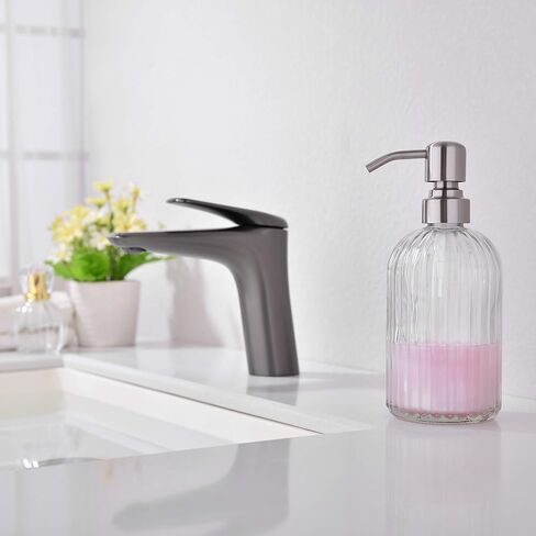 TUTEW Glass Soap Dispensers with Brushed Nickel Pump Head, Hand Soap Dispenser for Kitchen and Bathroom, Heavy Glass Soap Dispenser 15oz, High Purity Glass (2 Pack) in Saudi Arabia