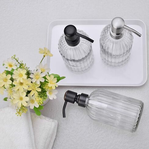 TUTEW Glass Soap Dispensers with Brushed Nickel Pump Head, Hand Soap Dispenser for Kitchen and Bathroom, Heavy Glass Soap Dispenser 15oz, High Purity Glass (2 Pack) in Saudi Arabia