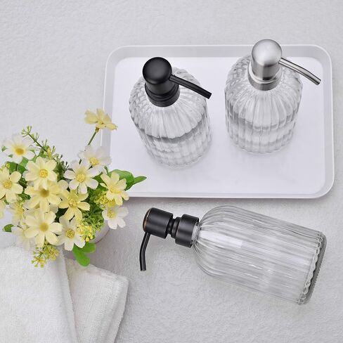 TUTEW Glass Soap Dispensers with Brushed Nickel Pump Head, Hand Soap Dispenser for Kitchen and Bathroom, Heavy Glass Soap Dispenser 15oz, High Purity Glass (2 Pack) in Saudi Arabia