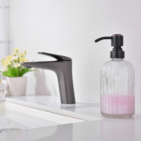 TUTEW Glass Soap Dispensers with Brushed Nickel Pump Head, Hand Soap Dispenser for Kitchen and Bathroom, Heavy Glass Soap Dispenser 15oz, High Purity Glass (2 Pack) in Saudi Arabia