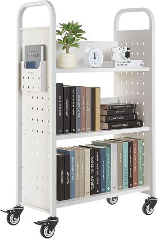 عربة مكتبة مكتبة Vevor ، سعة 330 رطلاً ، 30.3 × 15 × 48.0 بوصة ، رفوف على شكل حرف L ، مع عجلات قابلة للقفل 3 بوصات ، شاحنة كتب لرفوف المنزل والمدرسة ، الأسود in Kuwait