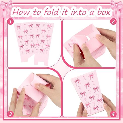 Honeydak 24 PCS Pink Bow Popcorn Boxes Paper Kraft Coquette Bowknot Popcorn Buckets Pink Container Goodies Joxes for Girls Birth in Kuwait