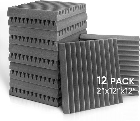 12 Pack Set 2" X 12" X 12" Acoustic Foam Panels, Studio Wedge Tiles, Sound Panels wedges Soundproof Sound Insulation Absorbing, 9 Blocks Square Design in Kuwait