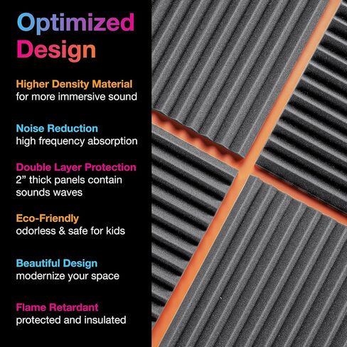 12 Pack Set 2" X 12" X 12" Acoustic Foam Panels, Studio Wedge Tiles, Sound Panels wedges Soundproof Sound Insulation Absorbing, 9 Blocks Square Design in Kuwait