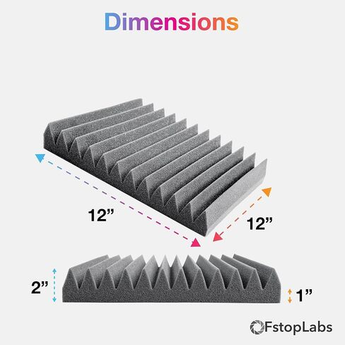 12 Pack Set 2" X 12" X 12" Acoustic Foam Panels, Studio Wedge Tiles, Sound Panels wedges Soundproof Sound Insulation Absorbing, 9 Blocks Square Design in Kuwait