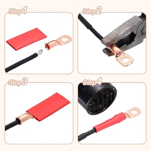 MECCANIXITY 16 Pcs Battery Cable Ends 6 AWG 1/4 Inch Tubular Ring Terminals Closed End Crimp Connectors Bare Copper Eyelet with Heat Shrink Tubing in Saudi Arabia