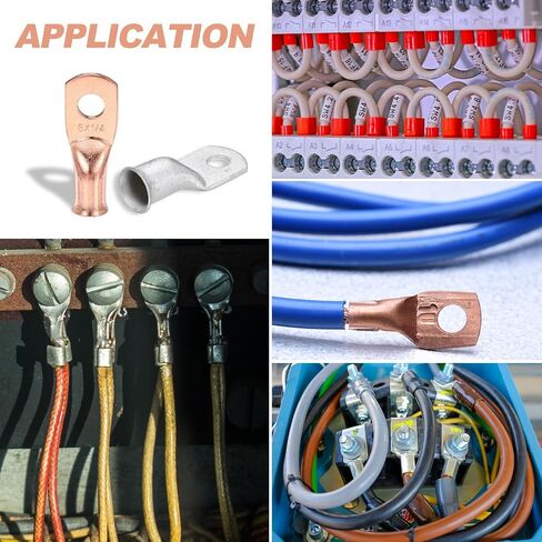 MECCANIXITY 16 Pcs Battery Cable Ends 6 AWG 1/4 Inch Tubular Ring Terminals Closed End Crimp Connectors Bare Copper Eyelet with Heat Shrink Tubing in Saudi Arabia