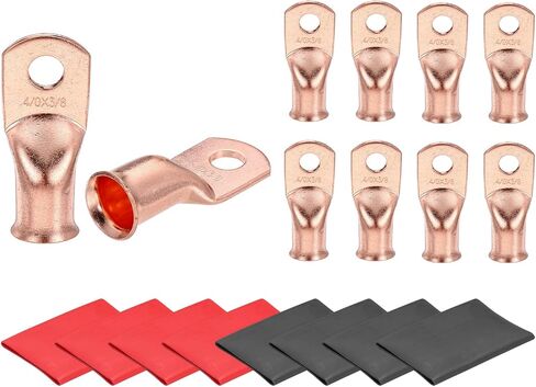MECCANIXITY 16 Pcs Battery Cable Ends 6 AWG 1/4 Inch Tubular Ring Terminals Closed End Crimp Connectors Bare Copper Eyelet with Heat Shrink Tubing in Saudi Arabia