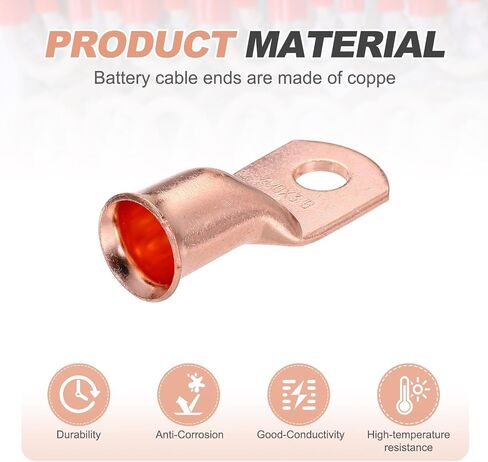 MECCANIXITY 16 Pcs Battery Cable Ends 6 AWG 1/4 Inch Tubular Ring Terminals Closed End Crimp Connectors Bare Copper Eyelet with Heat Shrink Tubing in Saudi Arabia