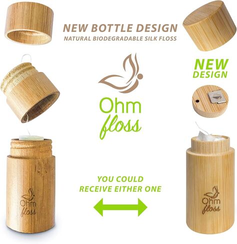 Ohm Earth’s Ohm Floss – Natural Biodegradable Silk Dental Floss with Refillable Bamboo Holder, Naturally waxed with Candelilla 100% Compostable, 55 yds/50m Spool – Eco-Friendly Oral Care, Natural Mint in Kuwait