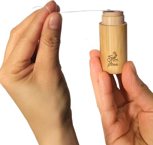 Ohm Earth’s Ohm Floss – Natural Biodegradable Silk Dental Floss with Refillable Bamboo Holder, Naturally waxed with Candelilla 100% Compostable, 55 yds/50m Spool – Eco-Friendly Oral Care, Natural Mint in Kuwait