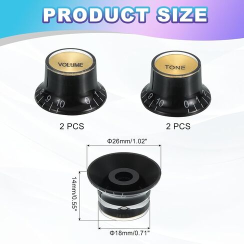 Meccanixity 4pcs متري أعلى قبعة الجرس المقابض ، 2 المجلد 2 من المقابض الغيتار التحكم في النغمة 2 مقابض للغيتار الجيتار باس مقسمة أواني أسود مع سمة فضية أعلى in Saudi Arabia