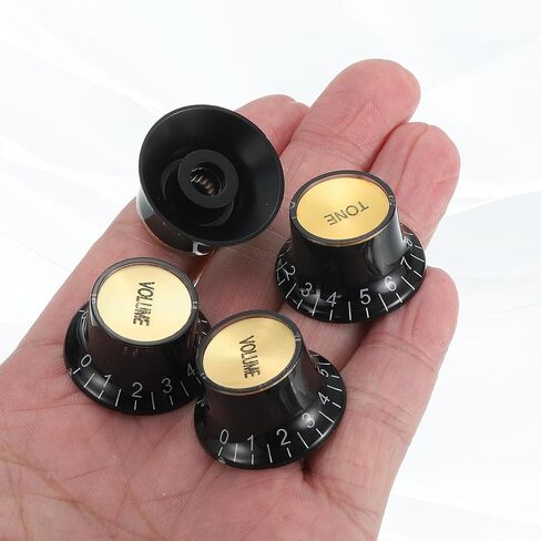 Meccanixity 4pcs متري أعلى قبعة الجرس المقابض ، 2 المجلد 2 من المقابض الغيتار التحكم في النغمة 2 مقابض للغيتار الجيتار باس مقسمة أواني أسود مع سمة فضية أعلى in Saudi Arabia