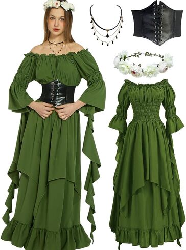 kasahara Renaissance Medieval Costume Dress for Women with Flower Crown Corset Renaissance Fairy Outfit for Women 4pcs in Saudi Arabia