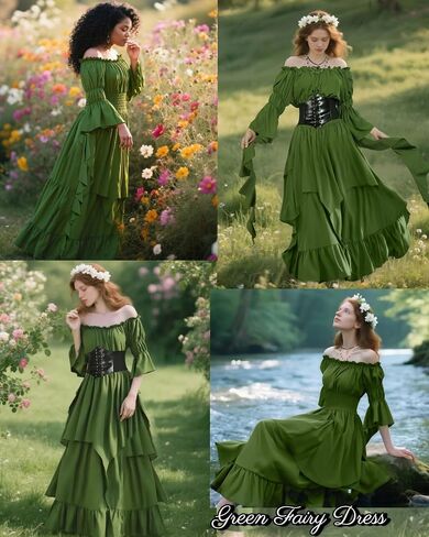 kasahara Renaissance Medieval Costume Dress for Women with Flower Crown Corset Renaissance Fairy Outfit for Women 4pcs in Saudi Arabia