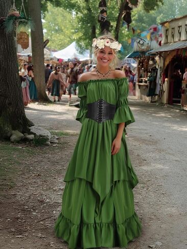 kasahara Renaissance Medieval Costume Dress for Women with Flower Crown Corset Renaissance Fairy Outfit for Women 4pcs in Saudi Arabia