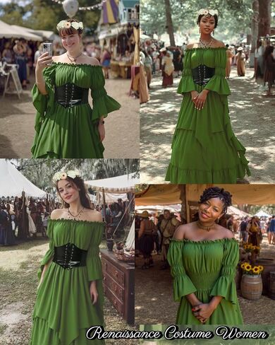 kasahara Renaissance Medieval Costume Dress for Women with Flower Crown Corset Renaissance Fairy Outfit for Women 4pcs in Saudi Arabia
