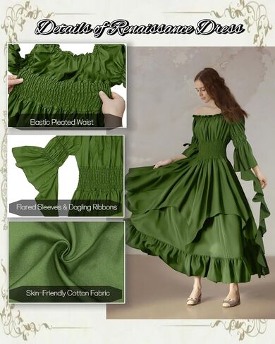 kasahara Renaissance Medieval Costume Dress for Women with Flower Crown Corset Renaissance Fairy Outfit for Women 4pcs in Saudi Arabia