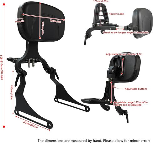 Motorcycle Multi-Purpose Rider & Passenger Sissy Bar Backrest with Luggage Carrier Rack Adjustable Rotatable Back Cushion Pad Fits for Harley Softail Fat Bob FXFB FXFBS 2018-2025 Black in Saudi Arabia