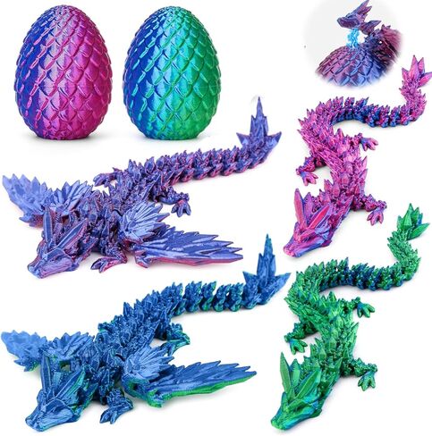 6 PCS Magnetic Dragon Egg Set - 2 بيض تنين مع 4 تنانين من الداخل ، تنينات مفصلية ثلاثية الأبعاد مع أجنحة قابلة للفصل ، والحيوانات المطبوعة ثلاثية الأبعاد ، لعبة تململ Toy للمراهقين والأطفال (الأرجواني+الأزرق) in Kuwait