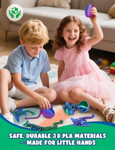 6 PCS Magnetic Dragon Egg Set - 2 بيض تنين مع 4 تنانين من الداخل ، تنينات مفصلية ثلاثية الأبعاد مع أجنحة قابلة للفصل ، والحيوانات المطبوعة ثلاثية الأبعاد ، لعبة تململ Toy للمراهقين والأطفال (الأرجواني+الأزرق) in Kuwait