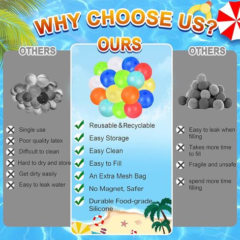 24pcs البالونات المائية القابلة لإعادة الاستخدام ، قنبلة مائية سيليكون ذاتية الختم مع حقيبة شبكية ، كرات مائية قابلة لإعادة التعبئة للأولاد والبنات ، ألعاب المياه الصيفية في الهواء الطلق بركة بركة بارك بارك بارك in Kuwait