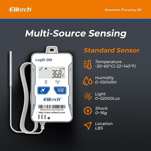 ELITECH 4G قابلة لإعادة الاستخدام في الوقت الفعلي في الوقت الفعلي لدرجة الحرارة سجل البيانات المسجل ضوء/صدمة/GPS ، بطاقة SIM مدمجة ، بيانات الظل ، وضع الطائرة ، تخزين بيانات السحابة ، SMS/EMAIR in Kuwait
