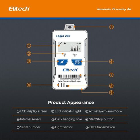ELITECH 4G قابلة لإعادة الاستخدام في الوقت الفعلي في الوقت الفعلي لدرجة الحرارة سجل البيانات المسجل ضوء/صدمة/GPS ، بطاقة SIM مدمجة ، بيانات الظل ، وضع الطائرة ، تخزين بيانات السحابة ، SMS/EMAIR in Kuwait