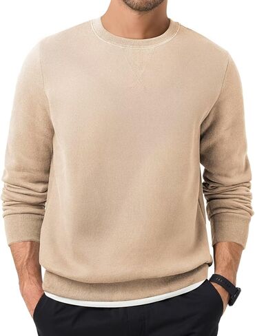 Men's Crewneck Sweatshirts Soild Color Fall Warm Fleece Sweaters Long Sleeve Casual Pullover Shirt in Saudi Arabia