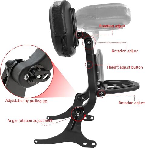 Motorcycle Multi Purpose Rider/Passenger Sissy Bar Backrest w/Luggage Carrier Rack Adjustable Rotatable Back Cushion Pad for Harley Dyna Street Bob Low Rider Super Glide Wide Glide 2006-2017 Black in Saudi Arabia