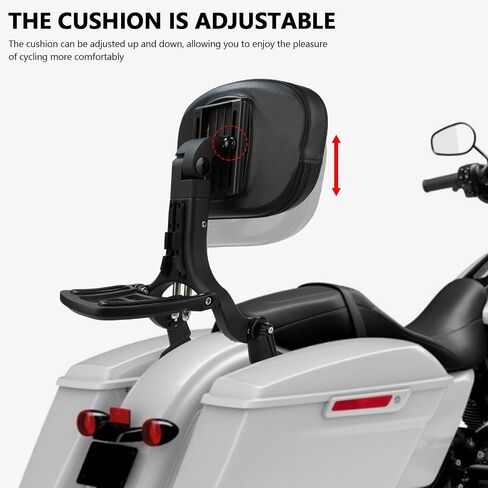 Motorcycle Multi Purpose Rider/Passenger Sissy Bar Backrest w/Luggage Carrier Rack Adjustable Rotatable Back Cushion Pad for Harley Dyna Street Bob Low Rider Super Glide Wide Glide 2006-2017 Black in Saudi Arabia