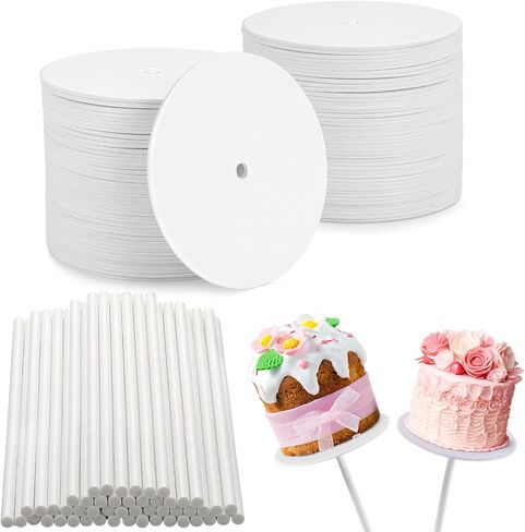 Geelin 50 Sets Round White Cake Pop Boards with Cake Pops 2 Inch Mini Cupcake Base Cardboard with Hole for Cupcakes Pastries Desserts Wedding Birthday Party Favors Treat Maker Supplies in Saudi Arabia