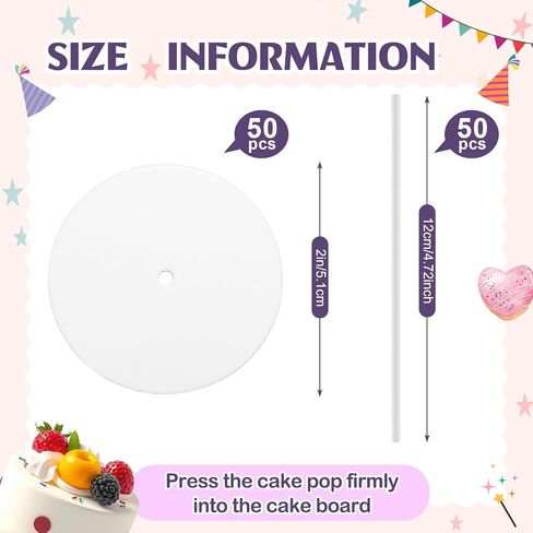 Geelin 50 Sets Round White Cake Pop Boards with Cake Pops 2 Inch Mini Cupcake Base Cardboard with Hole for Cupcakes Pastries Desserts Wedding Birthday Party Favors Treat Maker Supplies in Saudi Arabia