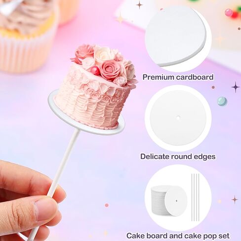 Geelin 50 Sets Round White Cake Pop Boards with Cake Pops 2 Inch Mini Cupcake Base Cardboard with Hole for Cupcakes Pastries Desserts Wedding Birthday Party Favors Treat Maker Supplies in Saudi Arabia