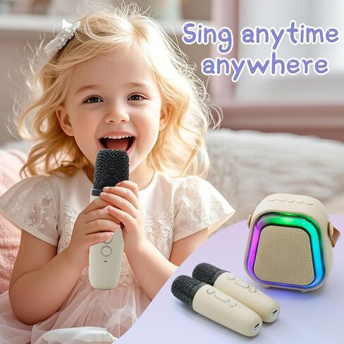 Mini Karaoke Machine for Kids, Portable Bluetooth Karaoke Speaker with 2 Wireless Kids Microphones and Lights, Speaker Singing Systems, Birthday Gifts for Girls Boys, Home Party Family in Saudi Arabia