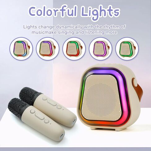 Mini Karaoke Machine for Kids, Portable Bluetooth Karaoke Speaker with 2 Wireless Kids Microphones and Lights, Speaker Singing Systems, Birthday Gifts for Girls Boys, Home Party Family in Saudi Arabia