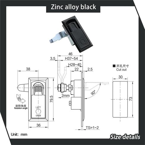 لصندوق المعدات الصناعية وأبواب الخزانة مع سبيكة الزنك دوارة قفل مسطح 1PC (زنك الزنك غير اللامع) in Saudi Arabia