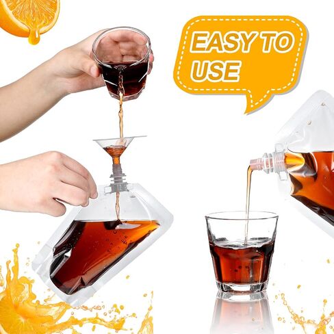 Meanplan 200 Pcs Reusable Plastic Pouches Bulk Plastic Juice Pouches Clear Leak Proof Bags Container with Funnel for Adults Women Men Party Travel Concert Outdoor Sport(3.5 oz) in Saudi Arabia