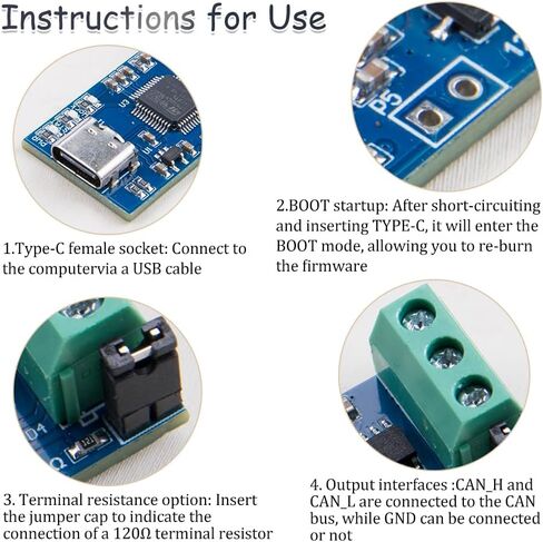 ZORZA 1Pcs Efficient USB to CAN Converter Module Supports CAN2.0A & CAN2.0B 5V Type C Power Supply V2.0 CAN Bus Analyzer for Advanced Data Analysis LED Indicator Included in Saudi Arabia