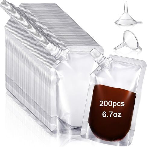 Meanplan 200 Pcs Reusable Plastic Pouches Bulk Plastic Juice Pouches Clear Leak Proof Bags Container with Funnel for Adults Women Men Party Travel Concert Outdoor Sport(3.5 oz) in Saudi Arabia