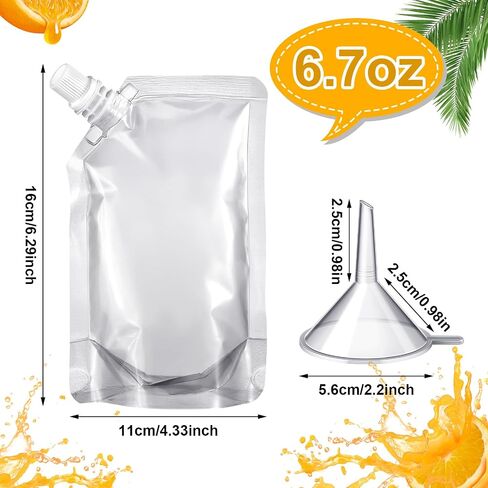Meanplan 200 Pcs Reusable Plastic Pouches Bulk Plastic Juice Pouches Clear Leak Proof Bags Container with Funnel for Adults Women Men Party Travel Concert Outdoor Sport(3.5 oz) in Saudi Arabia