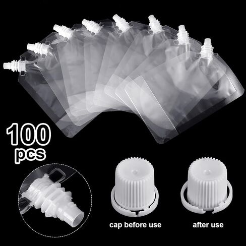 Meanplan 200 Pcs Reusable Plastic Pouches Bulk Plastic Juice Pouches Clear Leak Proof Bags Container with Funnel for Adults Women Men Party Travel Concert Outdoor Sport(3.5 oz) in Saudi Arabia