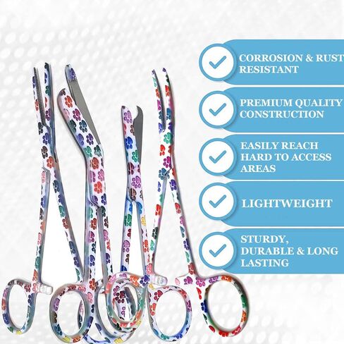 5 pc Bandage Scissors 5.5", Stitch Scissors 4.5", Hemostat 5.5" Straight & Curved, Diagnostic Penlight Made of Premium Quality Stainless Steel - For Emergency Supplies & First Aid Kit (Purple) in Saudi Arabia