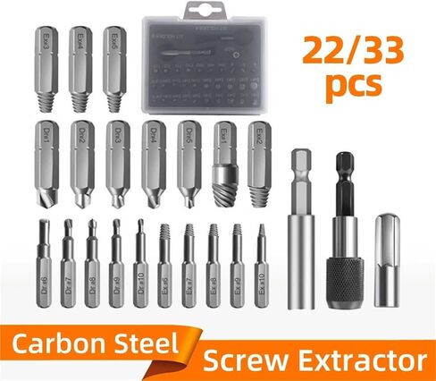 22/33Pcs Screw Extractor Drill Bit Set Magnetic Extension Bit Holder Damaged Screw Removal Tools(Extractor Silver 22) in Saudi Arabia