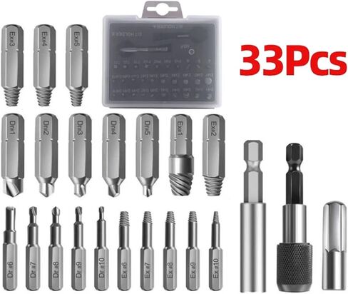 22/33Pcs Screw Extractor Drill Bit Set Magnetic Extension Bit Holder Damaged Screw Removal Tools(Extractor Silver 22) in Saudi Arabia