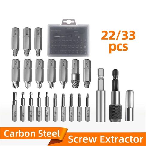 22/33Pcs Screw Extractor Drill Bit Set Magnetic Extension Bit Holder Damaged Screw Removal Tools(Extractor Silver 22) in Kuwait