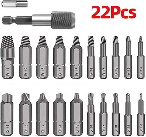 22/33Pcs Screw Extractor Drill Bit Set Magnetic Extension Bit Holder Damaged Screw Removal Tools(Extractor Silver 22) in Saudi Arabia