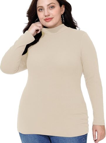 FOREYOND Plus Size Mock Turtleneck Tops for Women Long Sleeve Mock Neck Shirt Lightweight Base Layer Slim Fit Underwear in Saudi Arabia